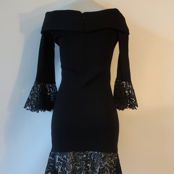 Women Sachin & Babi Black Crochet Lace Trim Peplum Off The Shoulder Dress M * - Picture 10 of 15